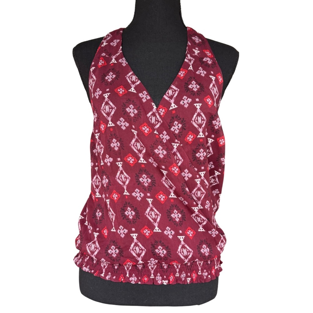 Lucky Brand Aztec Paxi print T back tank top ruched waist wrap front • size S